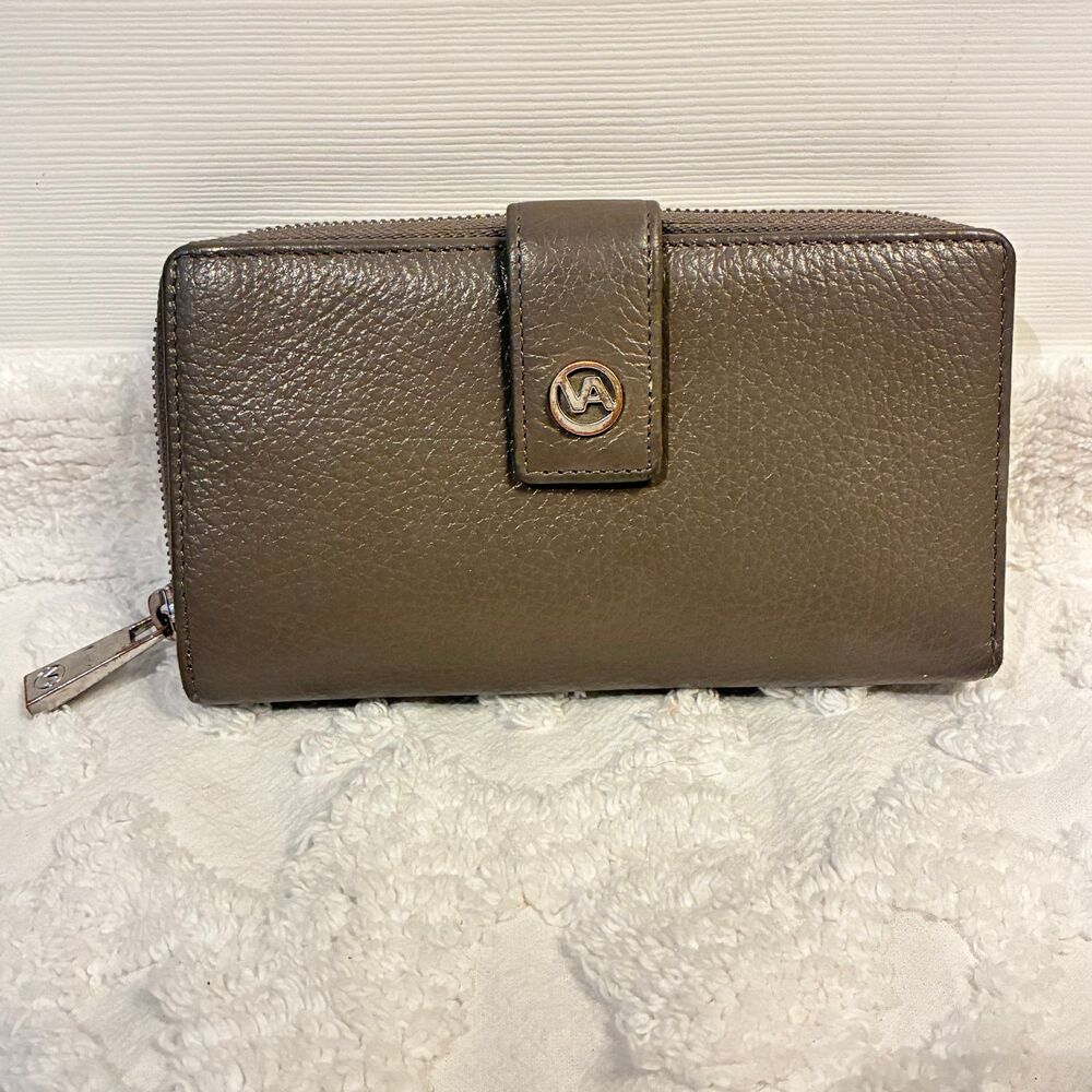 Valentina Italian Pebble Leather Full Size Taupe Wallet